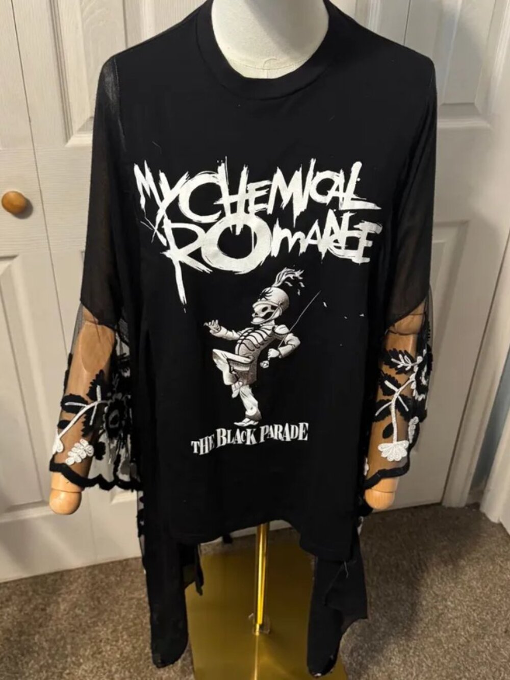My Chemical Romance Upcycled T-shirt with Flowy Black Sleeves - OSFM